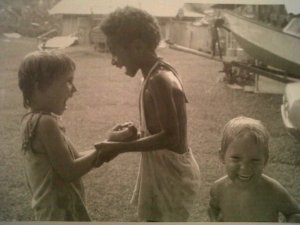 Maag, Rahel and I playing in the rain in Madang.