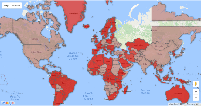 World map indicating countries with paternity and maternity leave regulated by national law - Labourflaws