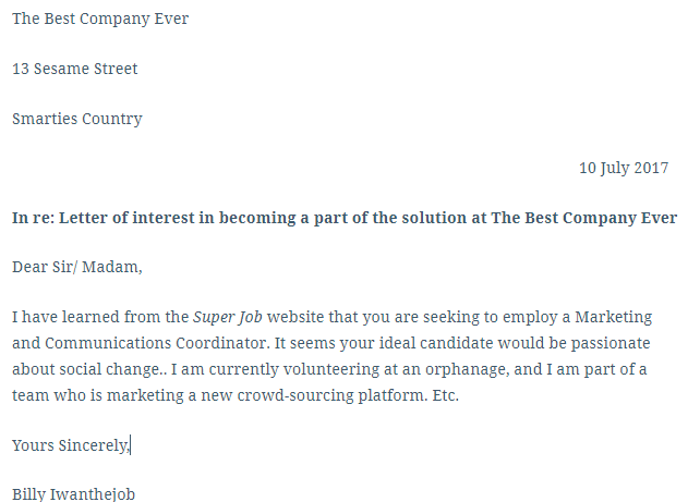 Standard format of a cover letter - English - Labourflaws blog article